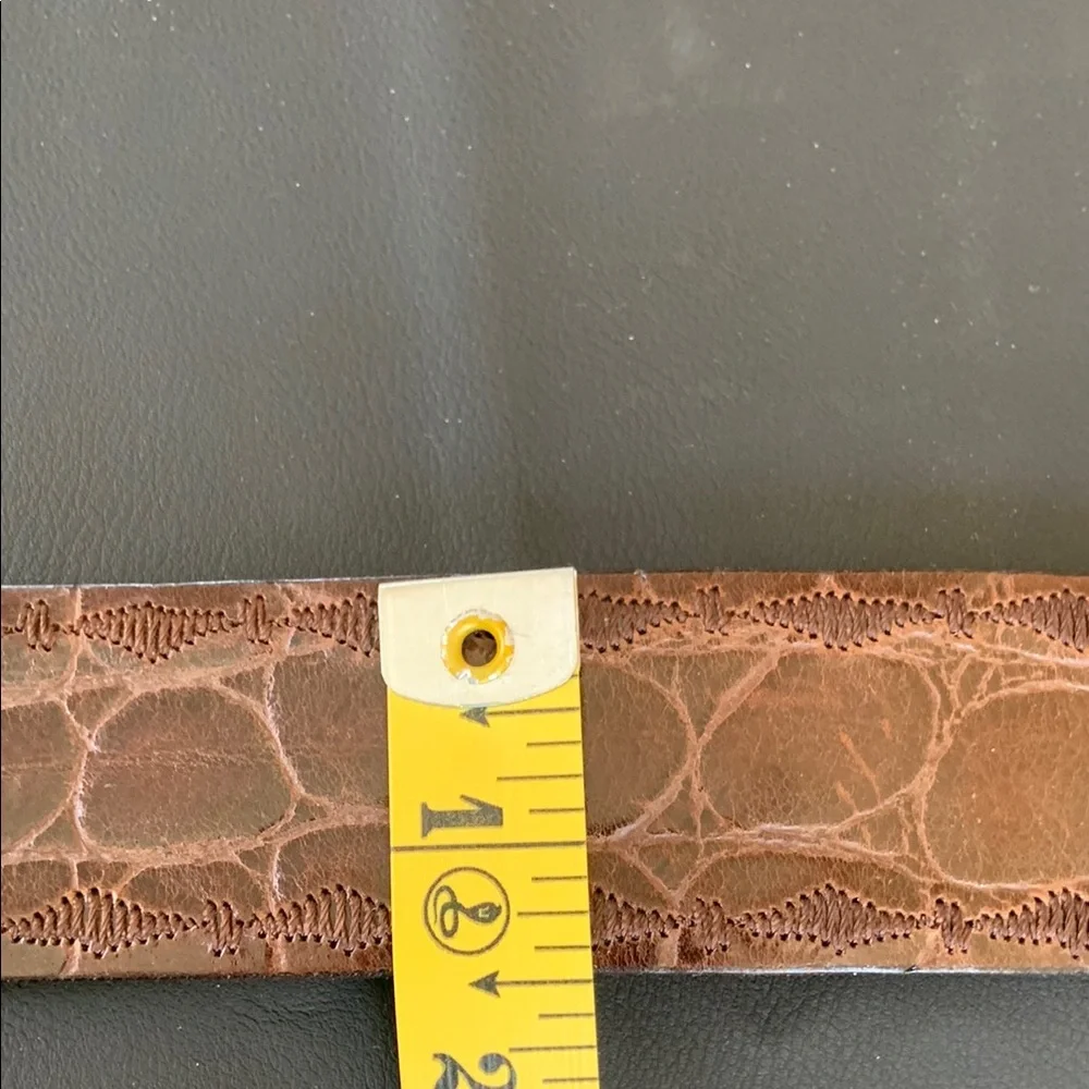 La Doppia Vita Brown Croc Embossed Leather Double Prong Belt